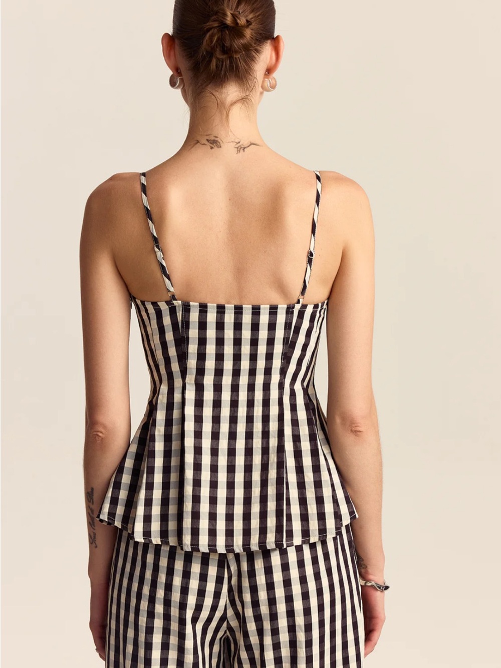 Commense Gingham Spaghetti Strap Peplum Top with Lace Trim Size Small NWT - Picture 7 of 8